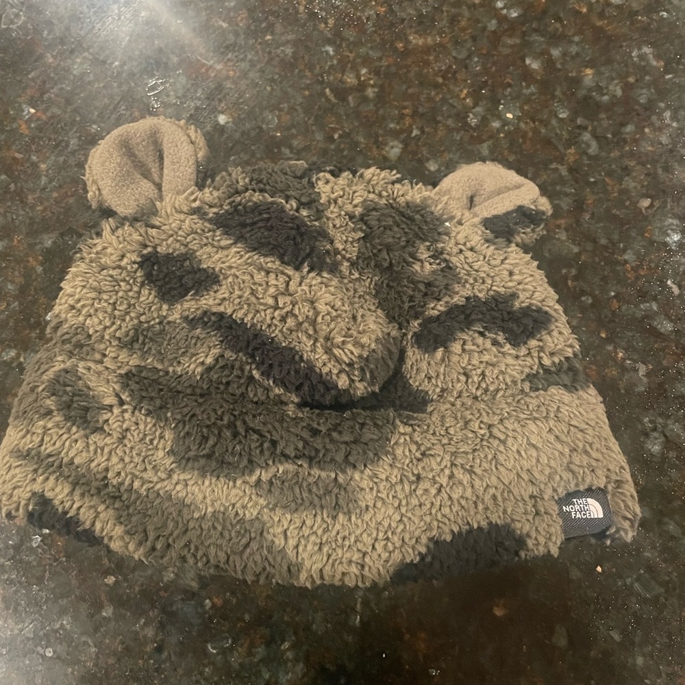 Camo North Face fleece hat with ears